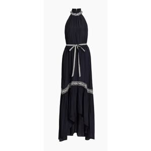 Ramy Brook Terra High-Neck High-Low Dress‎ Women's Small Black Halter Tie Waist